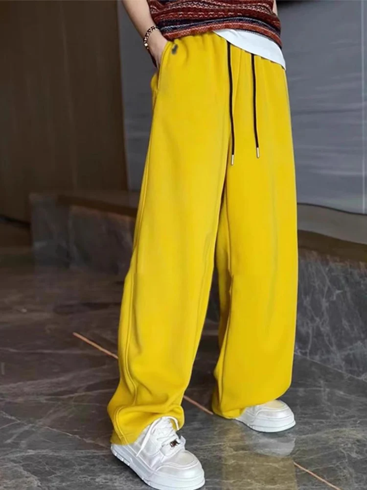 Plus Size 2024 Winter New Small Fashion Loose Wide Leg Straight Pants High Waist Slimming Casual Sle Yellow Women