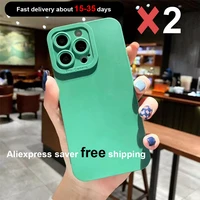 luxury matte silicone phone cover for iphone 13 pro max accessories xr xs 11 6 7 8plus 12 fundas with back camera protector 2pcs
