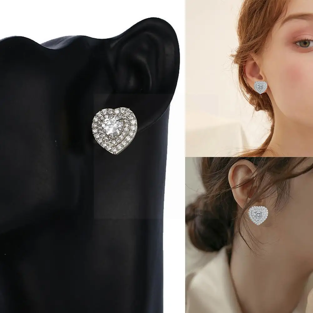 

1pair Earring Heart High-grade Zircon Crystal Earrings For Women Birthday Gift Daily Casual For Home Party Wedding Jewly De Q9x2