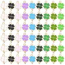 10pcs St. Patrick's Day Shamrock Charms Alloy Metal Four-Leaf Clover Enamel Pendants For DIY Necklace Bracelet Jewelry Making