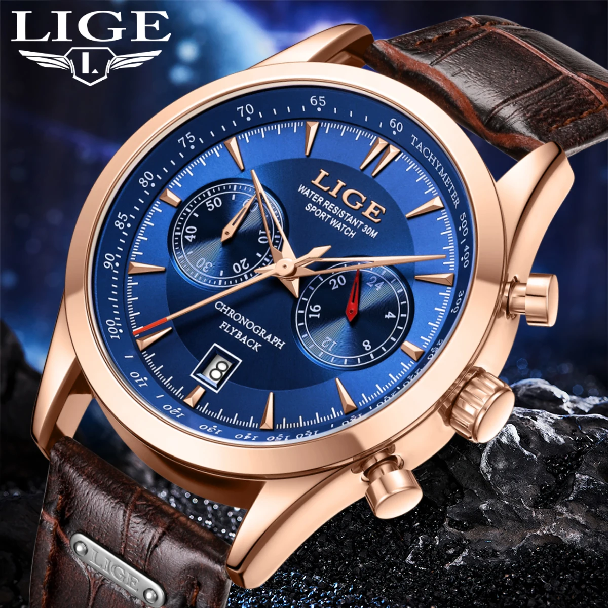 

LIGE Top Brand Luxury Mens Watches Fashion Business Quartz Wrsitwatches 3ATM Waterproof Sports Chronograph Watch for Men Clock