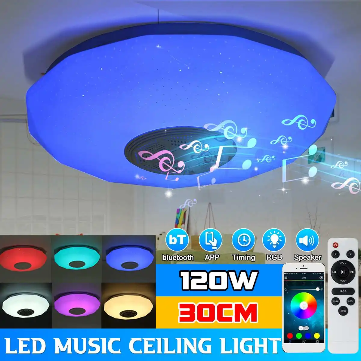 

120W RGB Dimmable Music Ceiling Light Home lighting APP bluetooth Music Light Bedroom Smart LED Ceiling Lamp With Remote Control