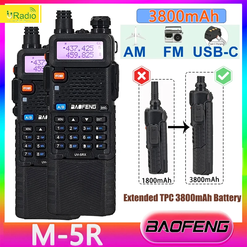 Портативная радиостанция Baofeng M-5R Air Band 3800 мАч высокомощная Беспроводная CB Ham