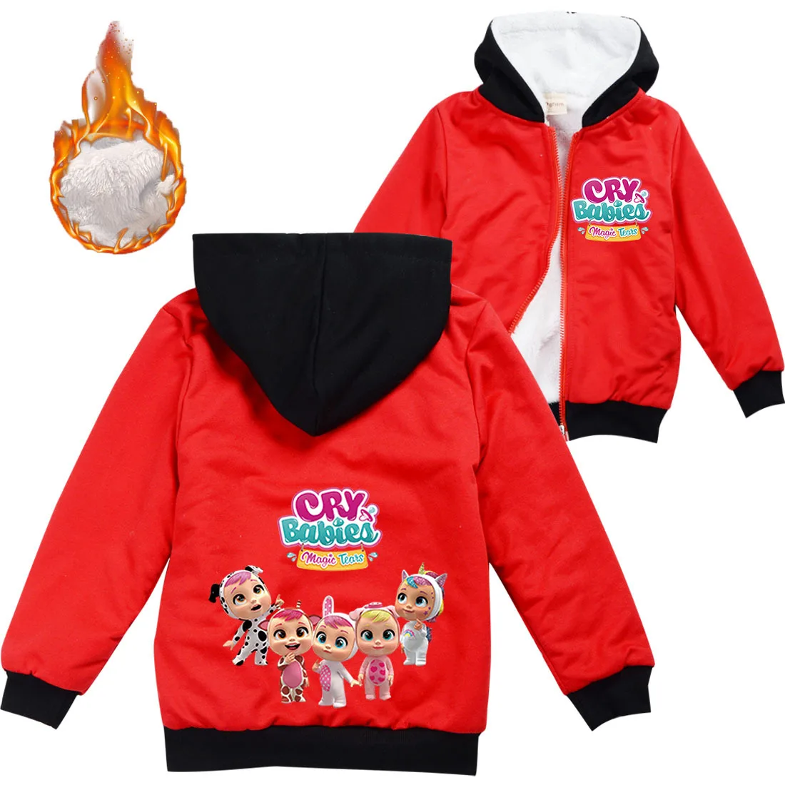 

Cry babies Thick Keep Warm Autumn Jacket For Girls Hooded Sweater Plush Kids Outerwear Baby Boys Winter Coat Best Gift