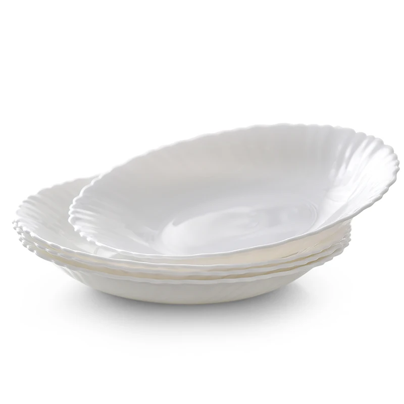 

4pcsHeat-resistant White Opal Glass Porcelain Deep Plates Dishes Tableware Steak Salad Sushi Breakfast Dish Plate