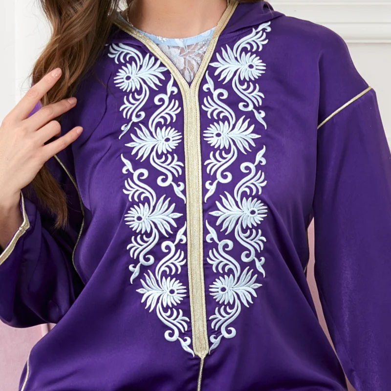 Eid Turkey Muslim Dress Hooded Abaya Women 2 Piece Set Morocco Party Dresses Embroidery Kaftan Vestidos Maxi Abayas Muslim Sets