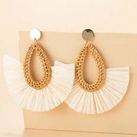 ins holiday network red wind rattan earrings female spring and summer high sense minority lafite grass woven earrings
