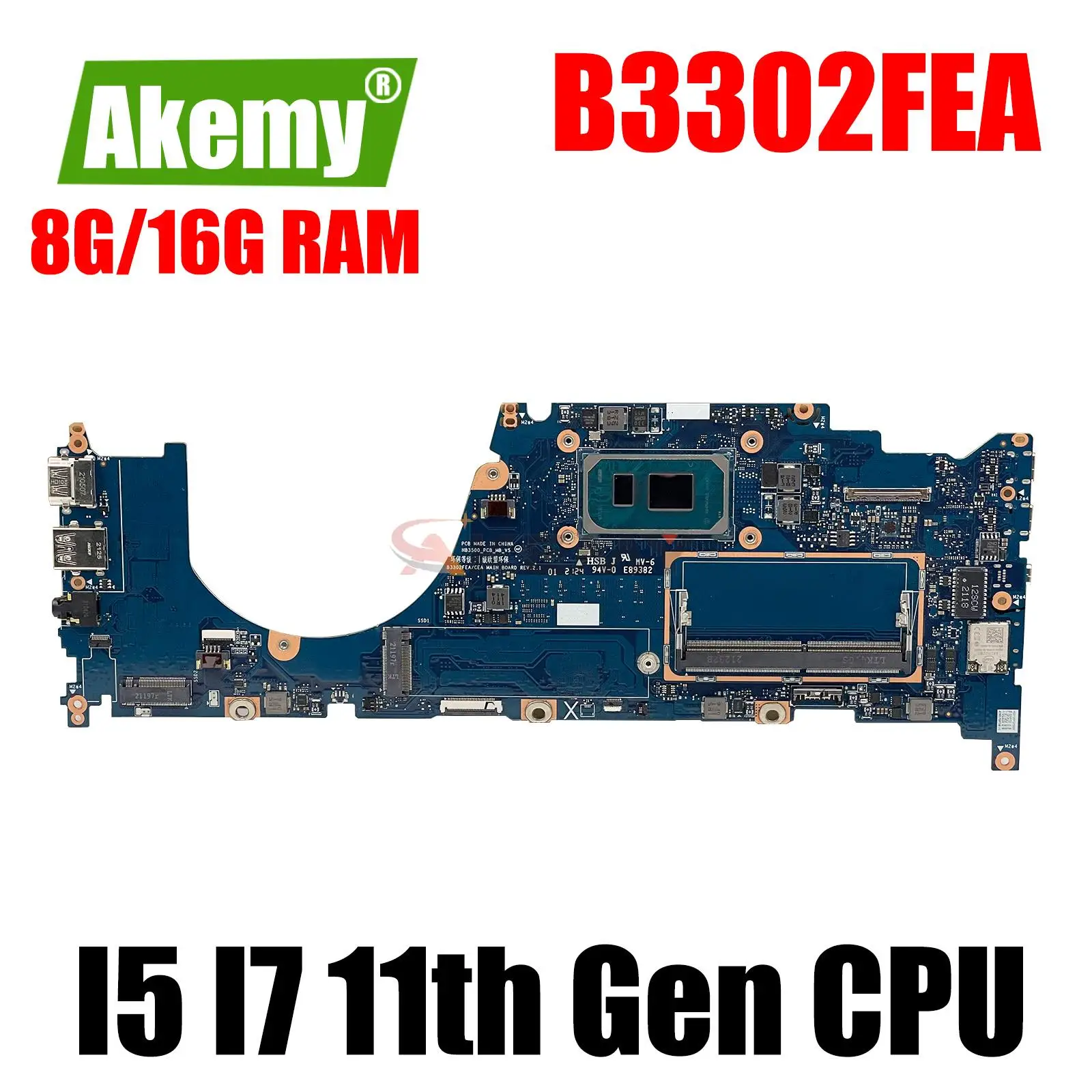 Материнская плата B3302FEA для ноутбука ASUS, материнская плата для ноутбука B3302FEA с искусственным процессором 8 ГБ 16 ГБ ОЗУ, материнская плата