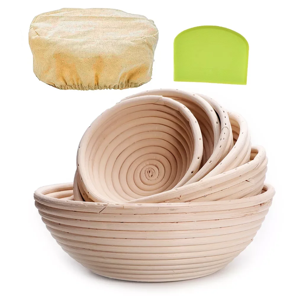 

Banneton Bread Proofing Basket, Sourdough Brotform Natural Rattan Basket for Bread Baking - Includes Cloth Liner & Dough Scraper