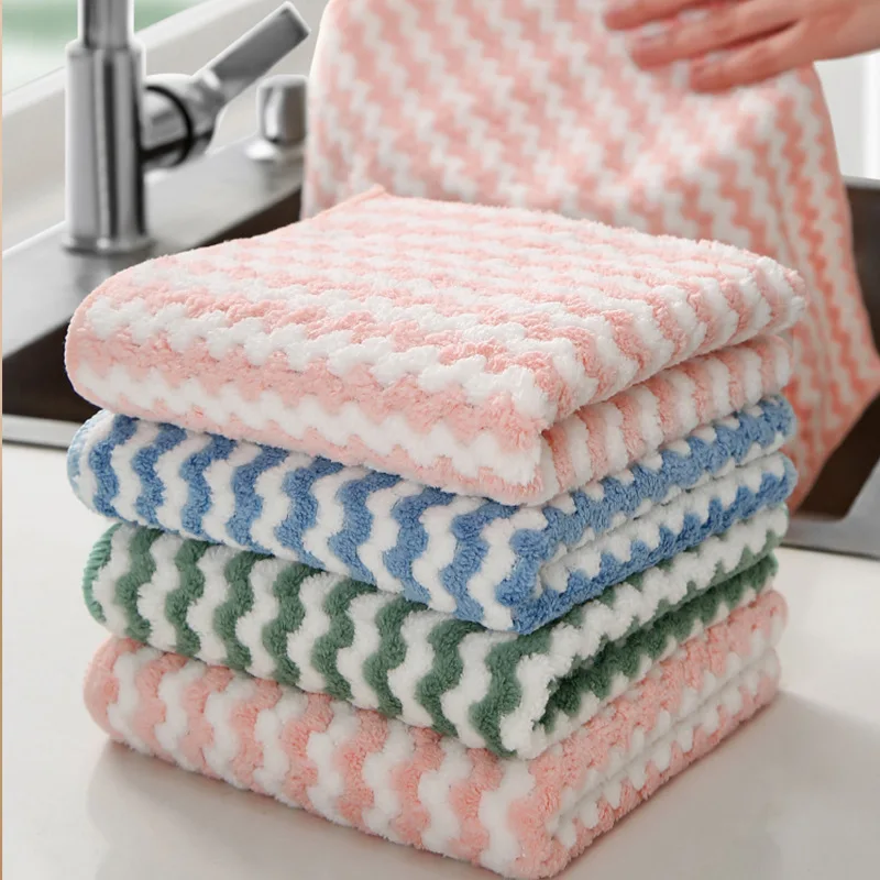 

5pcs Thickened Coral Velvet Rag Cationic Rag Dishwashing Cloth Kitchen Household Cleaning Water Absorbent Lazy Cleaning Cloth