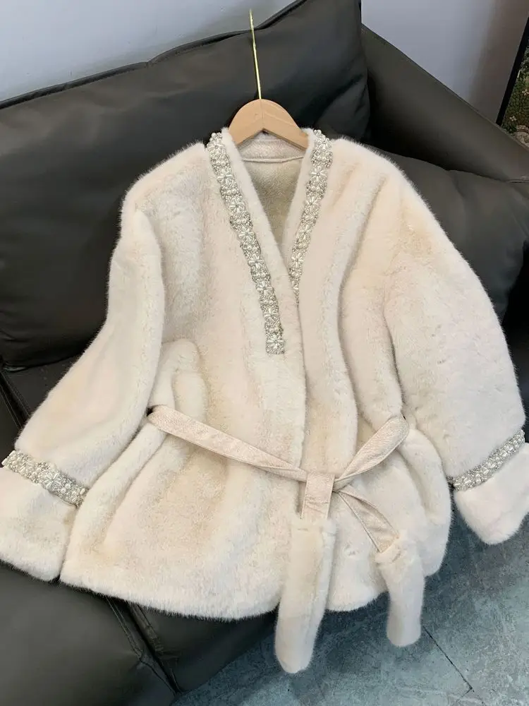 UCXQ Элегантная женская куртка в европейском стиле с жемчугом и v-образным вырезом