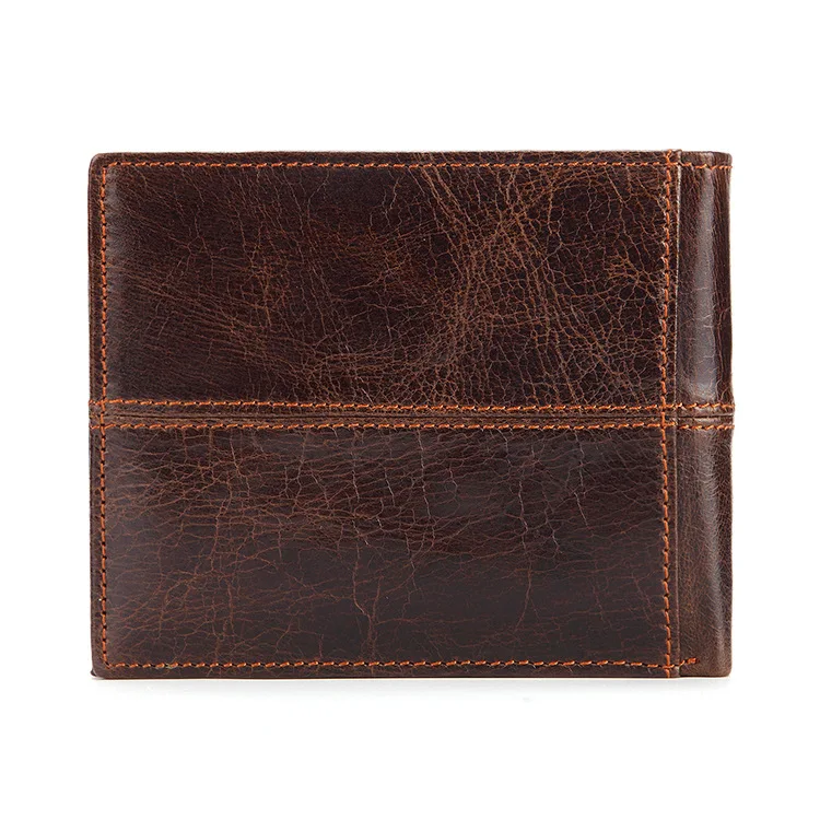 Men's Wallet Leather Short Oil Wax Cow Leather Multi Card Leisure Business Purse for Men