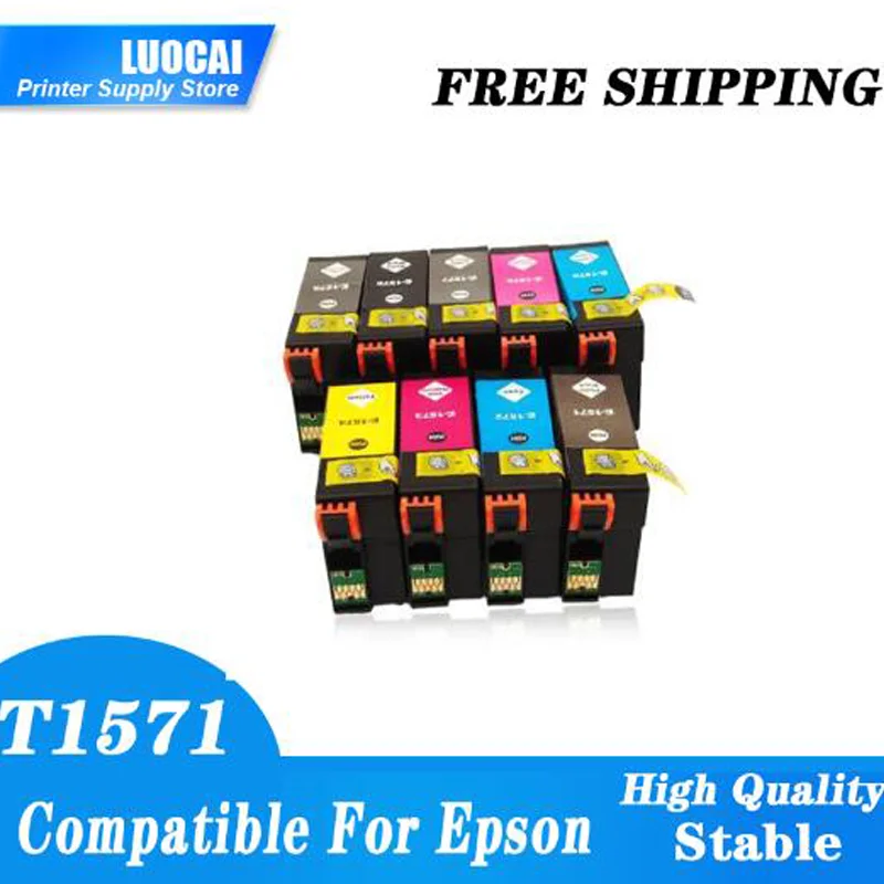 

9 pcs T1571 Ink cartridges Compatible For Epson t1571-t1579 T1572 T1573 T1574 T1575 Epson Stylus Photo R3000 Printers