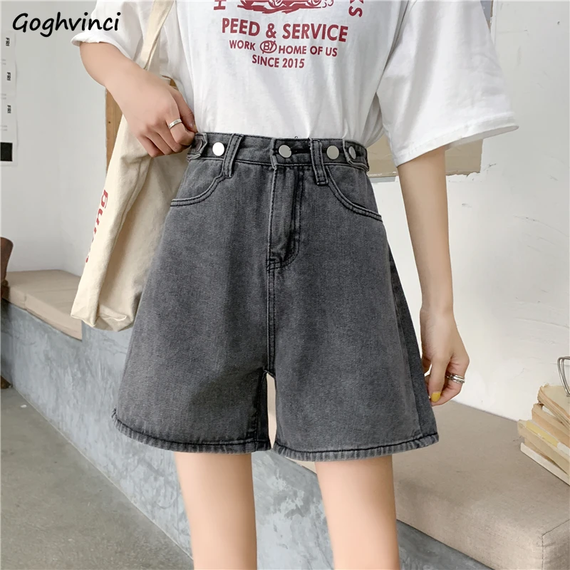 

Shorts Women Denim Wide-leg High Waist Buttons Vintage Loose Retro 5XL Leisure Chic Simple Korean Popular Slim Female Streetwear