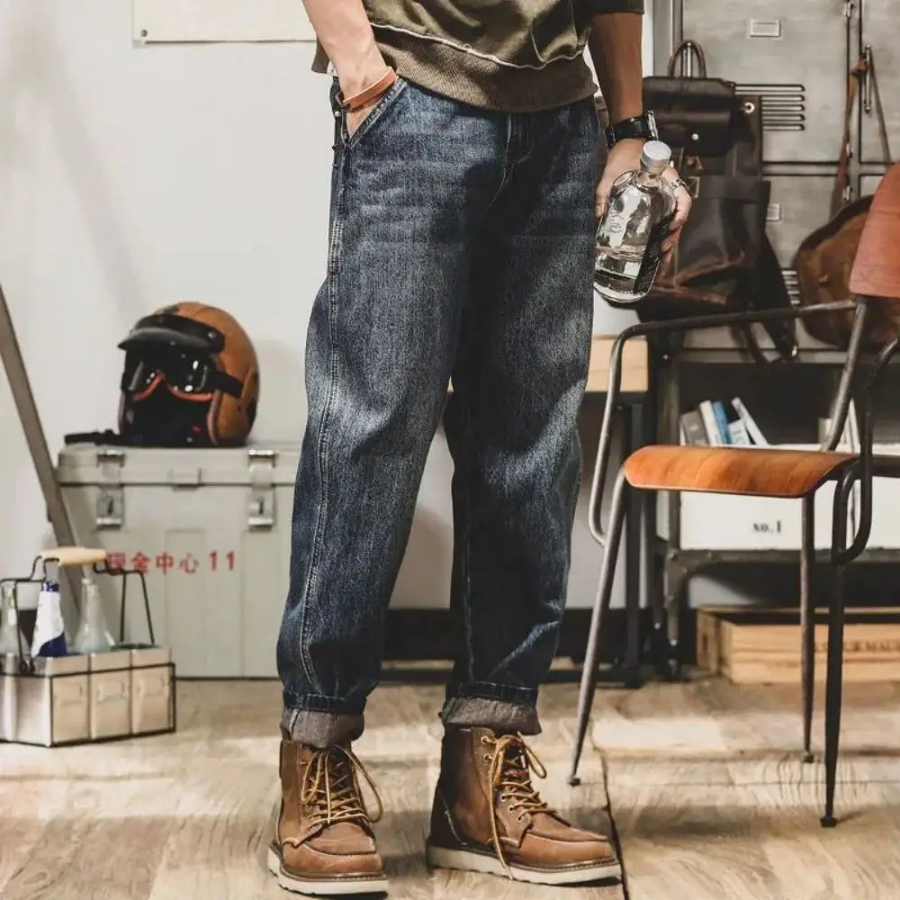 Men's Jeans Retro Straight Street Fashion Wide Leg Pants Loose Casual American Style Ami Khaki Wash Loose Jeans High Quality