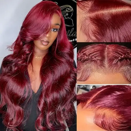 Фото Парик Full Frontal Lace 13x4/13x6, цвет 99J Бордовый, с эффектом Body Wave, плотность 180%, длина 20-34 дюйма, 100% натуральные необработанные волосы Virgin Human Hair №5