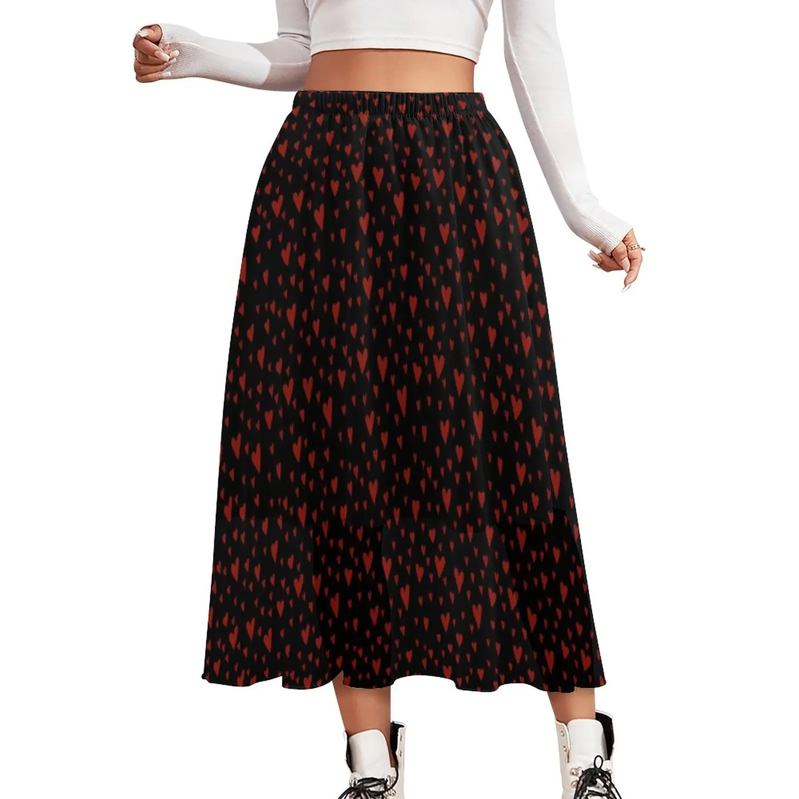 

Red Hearts Skirt Love Valentine Vintage Long Skirts Spring Streetwear Elastic Waist Chiffon Custom Oversized A-line Skirt