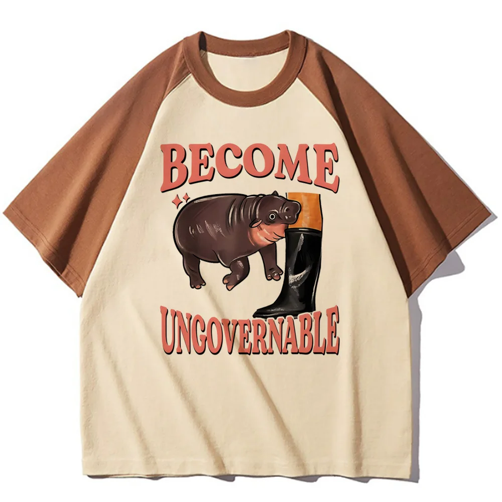 Moo Deng t shirt female Pastel Psychedelic harajuku Grunge Gothic Trendy t-shirt Pop Culture Punk kawaii 2000s
