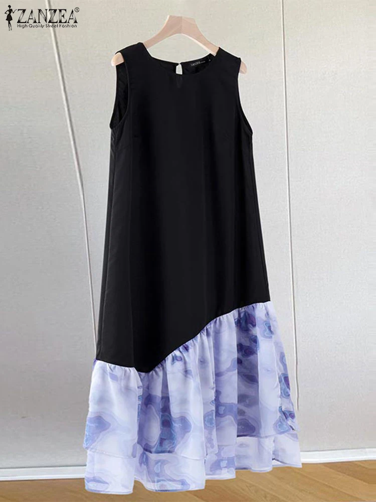 2024 ZANZEA женское пикантное платье миди без рукавов модное бойское с градиентом