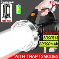300w handheld led flashlight portable camping light searchlight spotlight usb rechargeable torch waterproof work light new