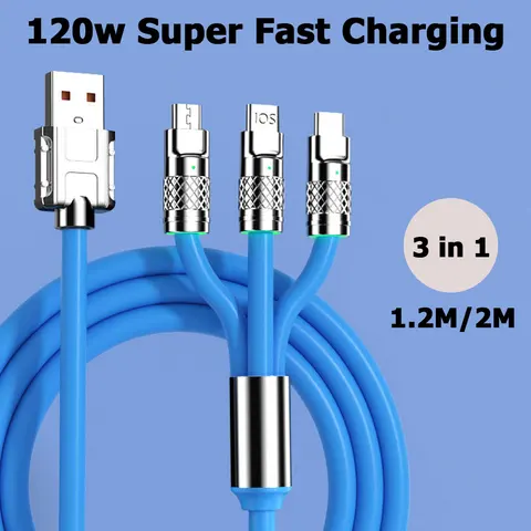 120 Вт 6А Кабель для быстрой зарядки 3-в-1 USB To Type C Micro Шнур для быстрой зарядки для Iphone Xiaomi Samsung Huawei Телефон Планшет Ноутбук