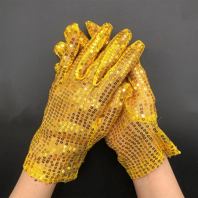

Thin Pure Color Glitter Stage Performance Gloves Wedding Bridal Party Cosplay Stretch Mittens Dance Shining Gloves Solid Color