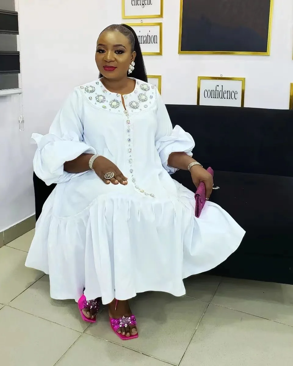 Plus Size Large Women's Dress 2023 New Heavy Work Beaded Dress Party Dress Women Solid Color Long Sleeve Casual Female Clothes