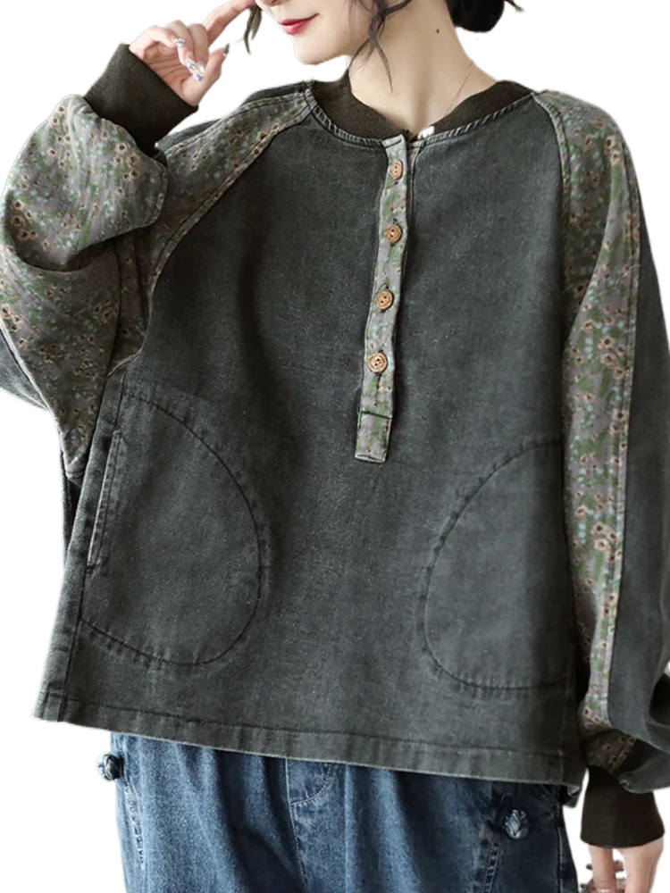 FairyNatural New Chinese Fasion Streetwear 2022 Spring Ladies Casual Denim Coats Print Clothing Women Retro Jean Jacket Big Size |