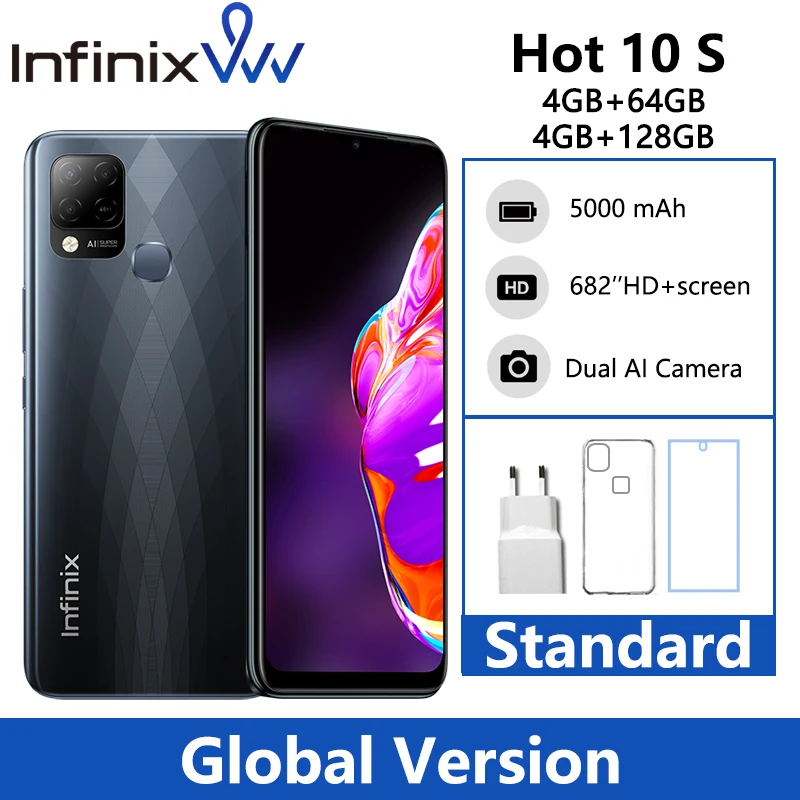 

Global Version Infinix hot 10s NFC Support 4GB 128GB 6.82'' Display Smartphone Helio G85 48MP AI Rear Camera 5000mAh Battery