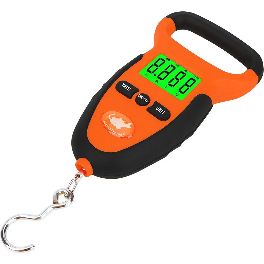 

Цифровые весы для рыбалки, портативные подвесные весы с ЖК-дисплеем, водонепроницаемая Нескользящая ручка, максимальный вес 50 кг/10 г, в фунтах/кг/минуту