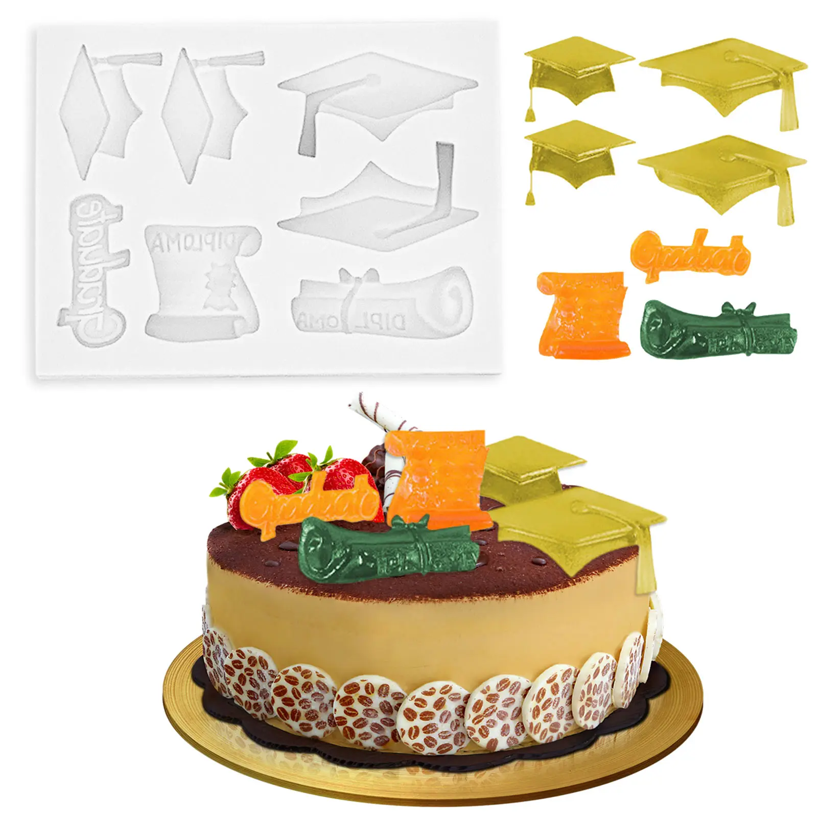 

Graduation Silicone Mold Set Non Stick Baking Mould For Kitchen Candy Chocolate Mould For Grad Party Soap Jelly Cake Cupcake