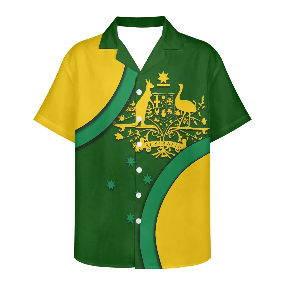

Australian Flag Kangaroo Yellow Green Design Men's Hawaiian Shirt Loose Top Fashion Women Tee Breathable Summer Short Sleeve NEW