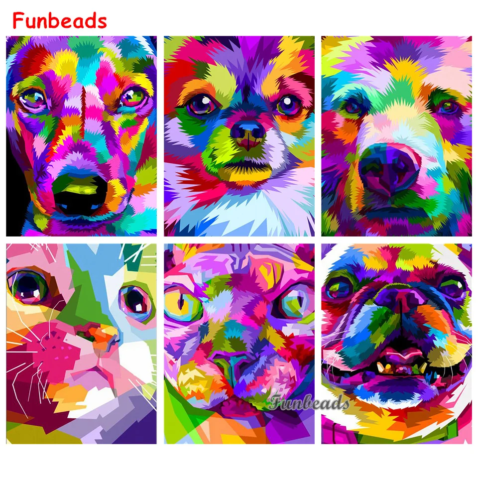 

5d Diy Diamond Painting Mosaic Animals Colorful Home Decor Embroidery Dog Cross Stitch Wall Sticker GG122