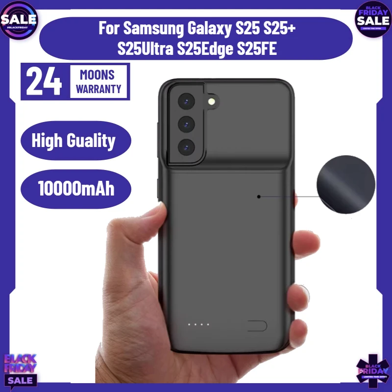 Фото Чехол-аккумулятор 10000 мАч для Samsung Galaxy S25 S25+ S25Ultra S25Edge S25FE: портативный внешний аккумулятор-чехол для зарядки №1