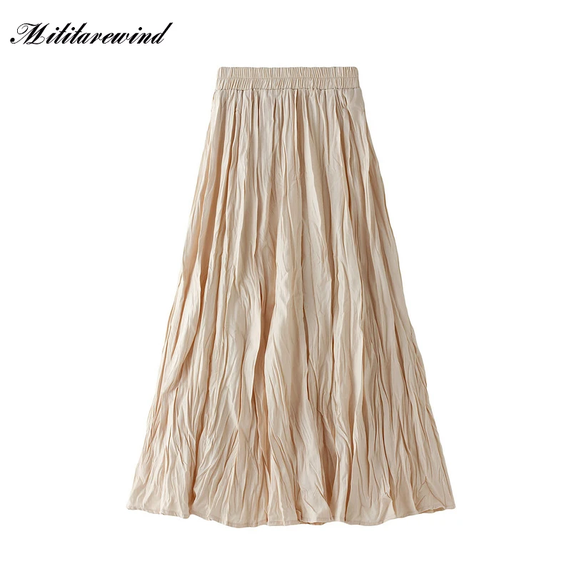 

Юбка женская плиссированная однотонная трапециевидная, модная повседневная элегантная уличная одежда с эластичным поясом, свободная в Корейском стиле, весна-лето