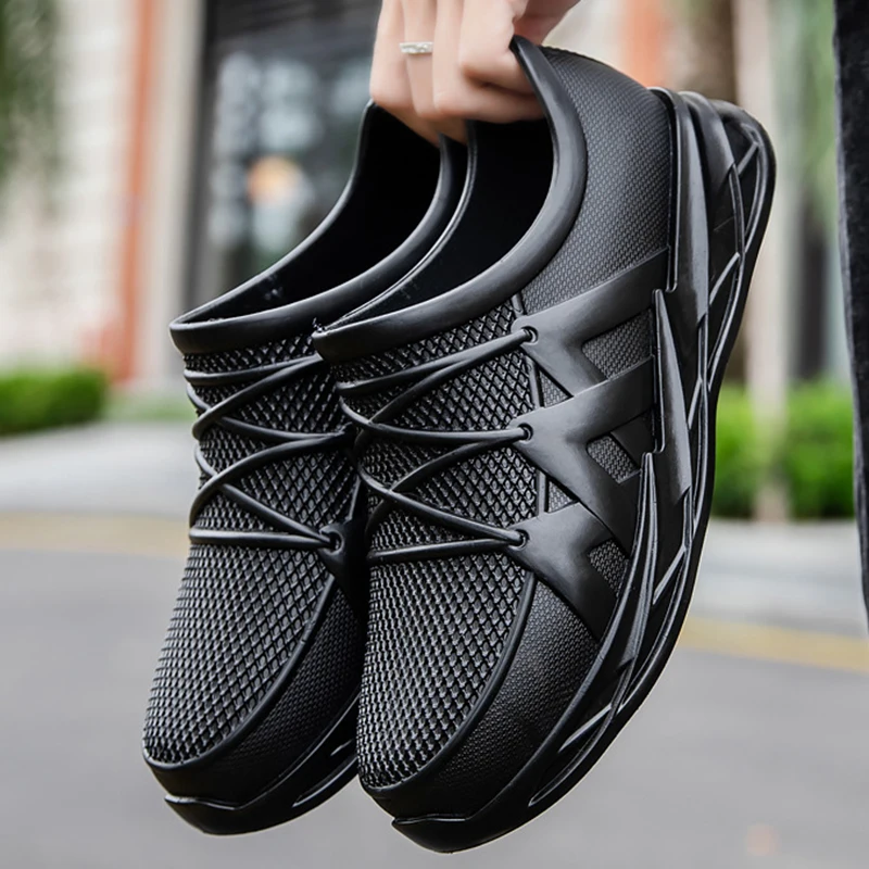 

New Men Rain Boots Fashion Trendy Nude Boots Anti-skid Work Car Wash Shoes Durable Waterproof Rubber Fishing Shoes Male Sneakers