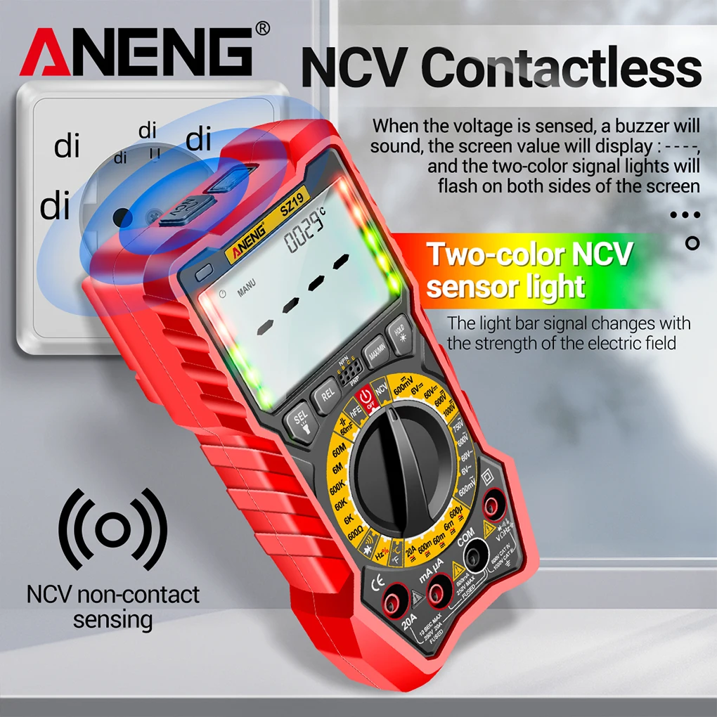 

ANENG Digital LCD Display Multimeter Current Resistance Non-contacts Voltage Tester Voltmeter Meter Ammeter Red