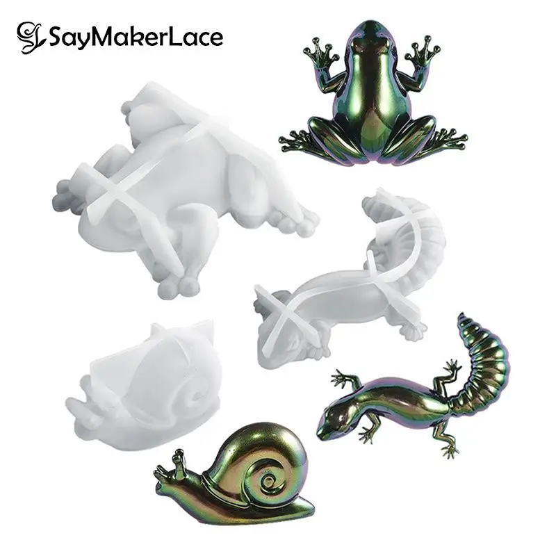 

Crystal Frog Lizard Shapes Epoxy Resin Molds With Snail 3D Animal Lifelike Silicone Mould For Home Ornament Decro Wall Desktop