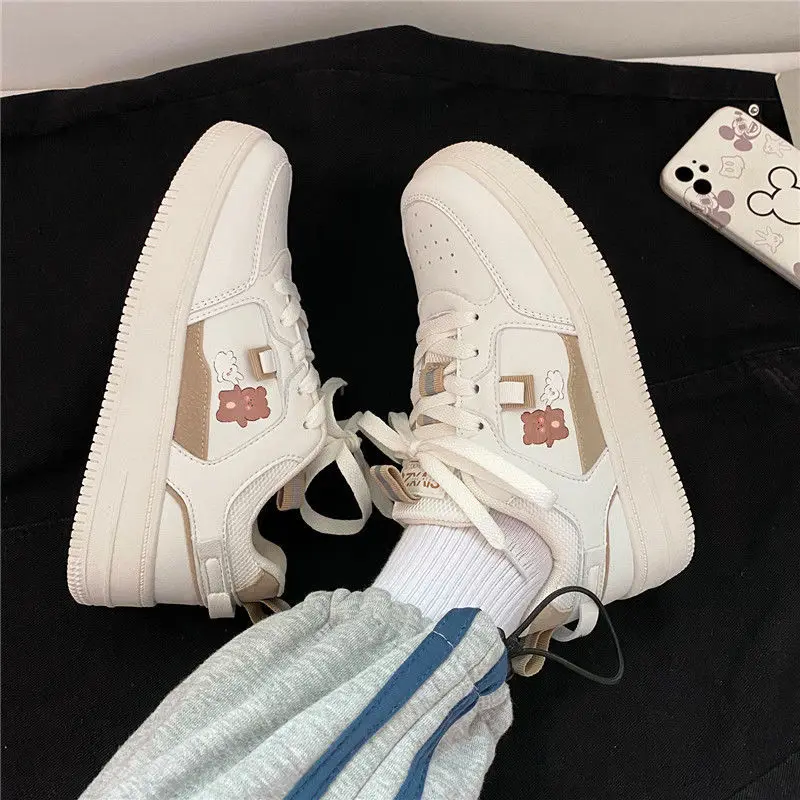 

Spring Autumn Fashion Women Platform Shoes 2022 Korean White Japan Kawaii Bear Sports Shoes Flat Trainers Casual Sneakers