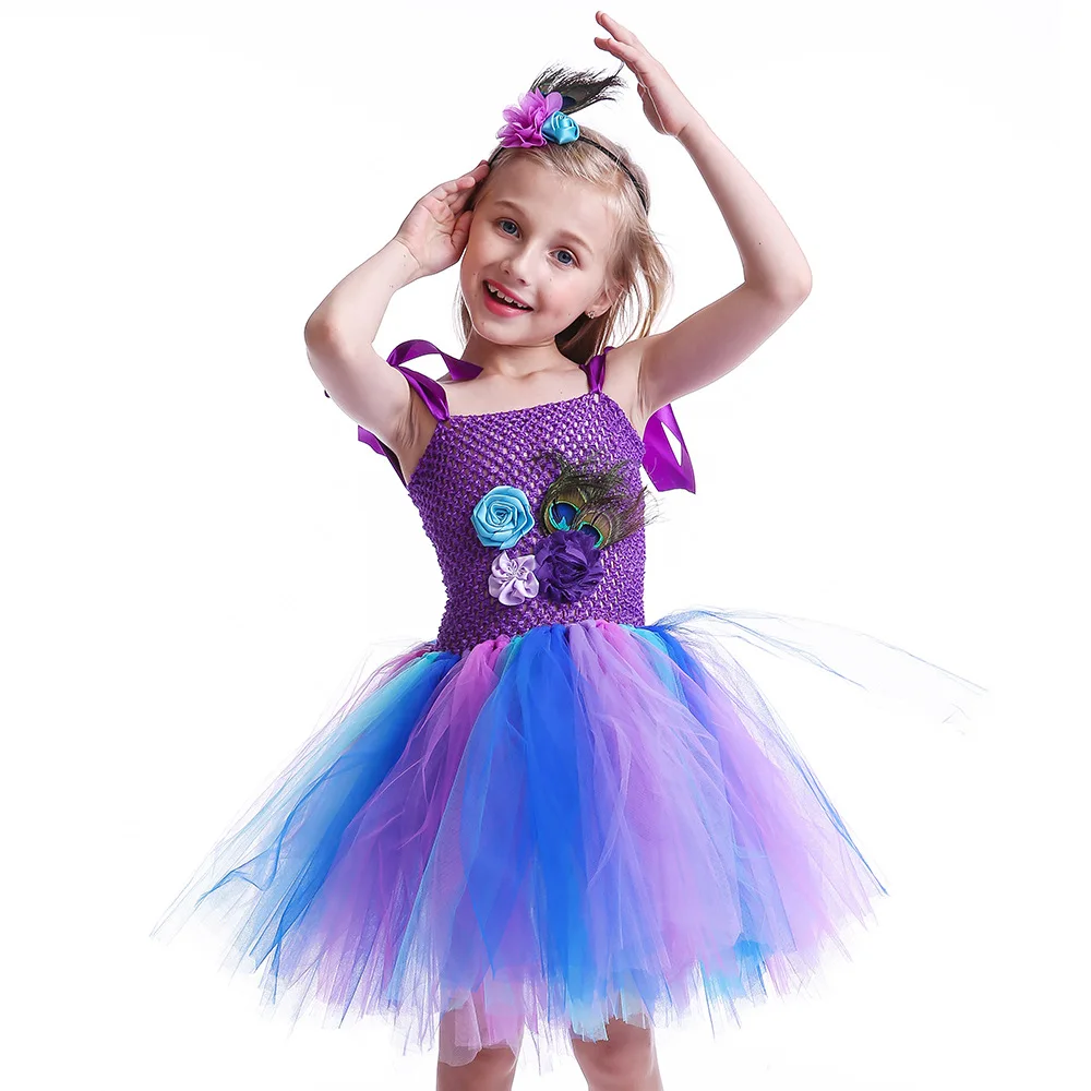 

Princess Girl Peacock Tutu Dress for Kids Performance Halloween Costumes Girls Pageant Fancy Dresses Dance Birthday Party Outfit