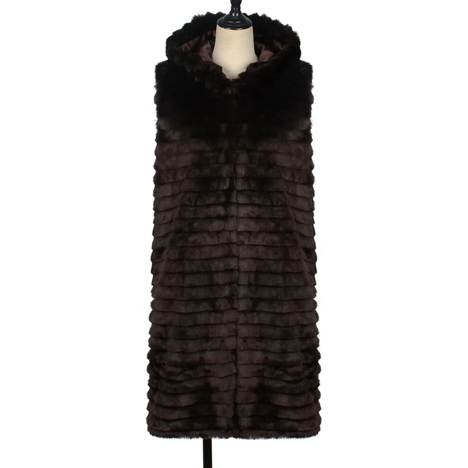 Ladies Jacket Long Faux Fur Vest Coat Cardigan Warm Waistcoat Casual Women's Solid Hooded Ladies Vest Imitation Fur vest Jacket