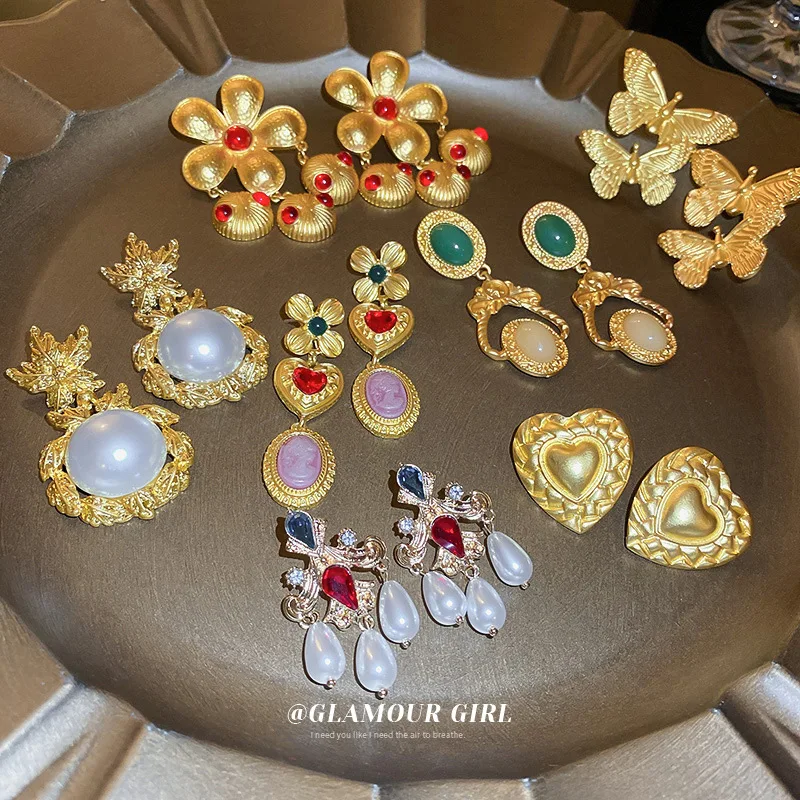 

Minar Luxury Multiple Shiny Rhinestones Butterfly Love Heart Drop Earrings for Women Gold Color Metallic Geometric Earring Gift