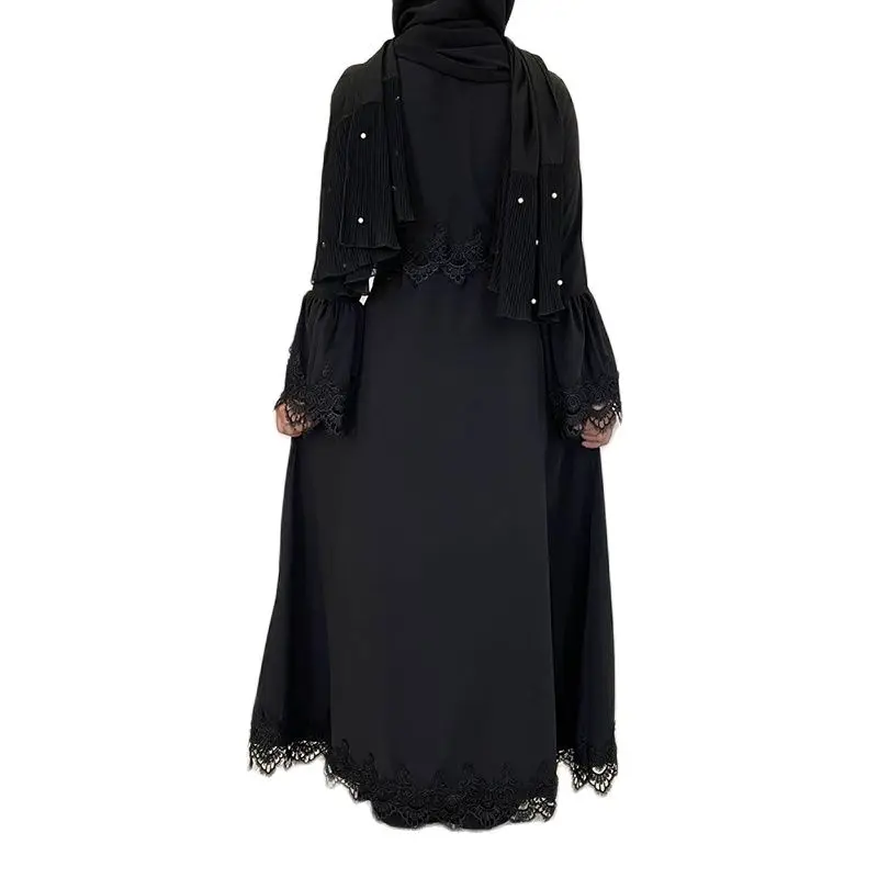 Fashion Long Dress Muslim Islamic Clothing Middle East Muslim Women Lace Stitching Tie Dress Eid Dress Платье Женское Cm271
