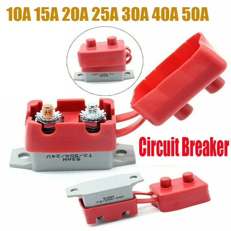 

10-50A AMP 12V Circuit Breaker Cover Dual Battery Fuse Automatic Auto Reset Waterproof Circuit Breaker for Car Boat