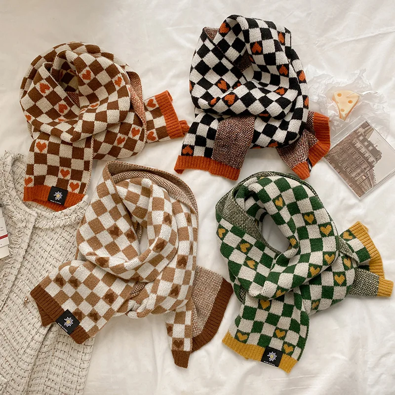 

Fashion Warm Neckerchief Knitted Scarf for Women Design Plaid Woolen Yarn Shawls Winter Korean Style Elastic Neck Wrap Bufandas