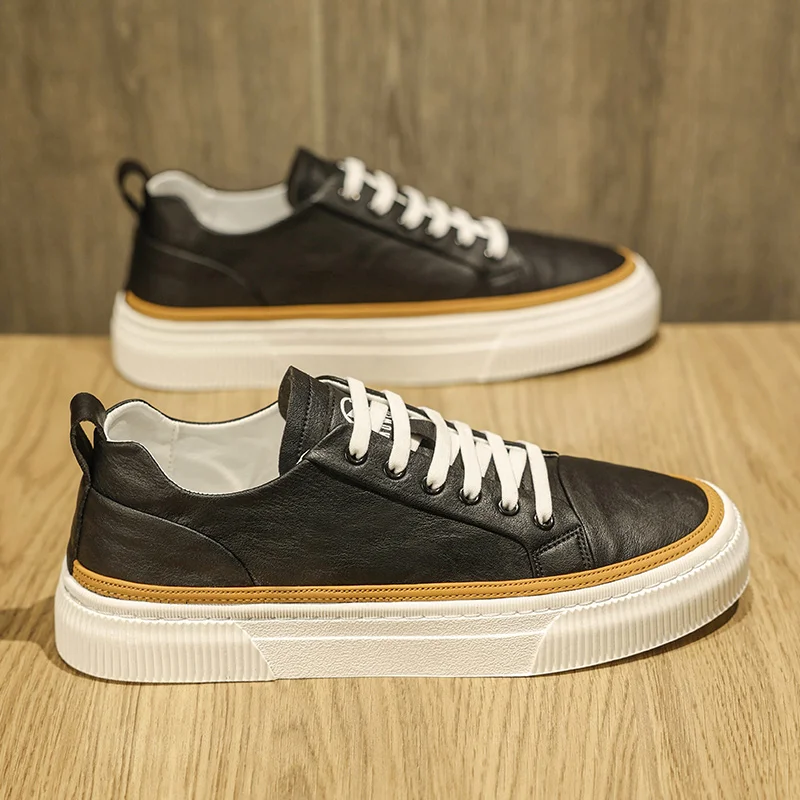 

2023 New Casual Footwear For Men Fashion Leather Shoes Mens Hidden Heel Casual Sneakers Man Popular Walking Shoes Men