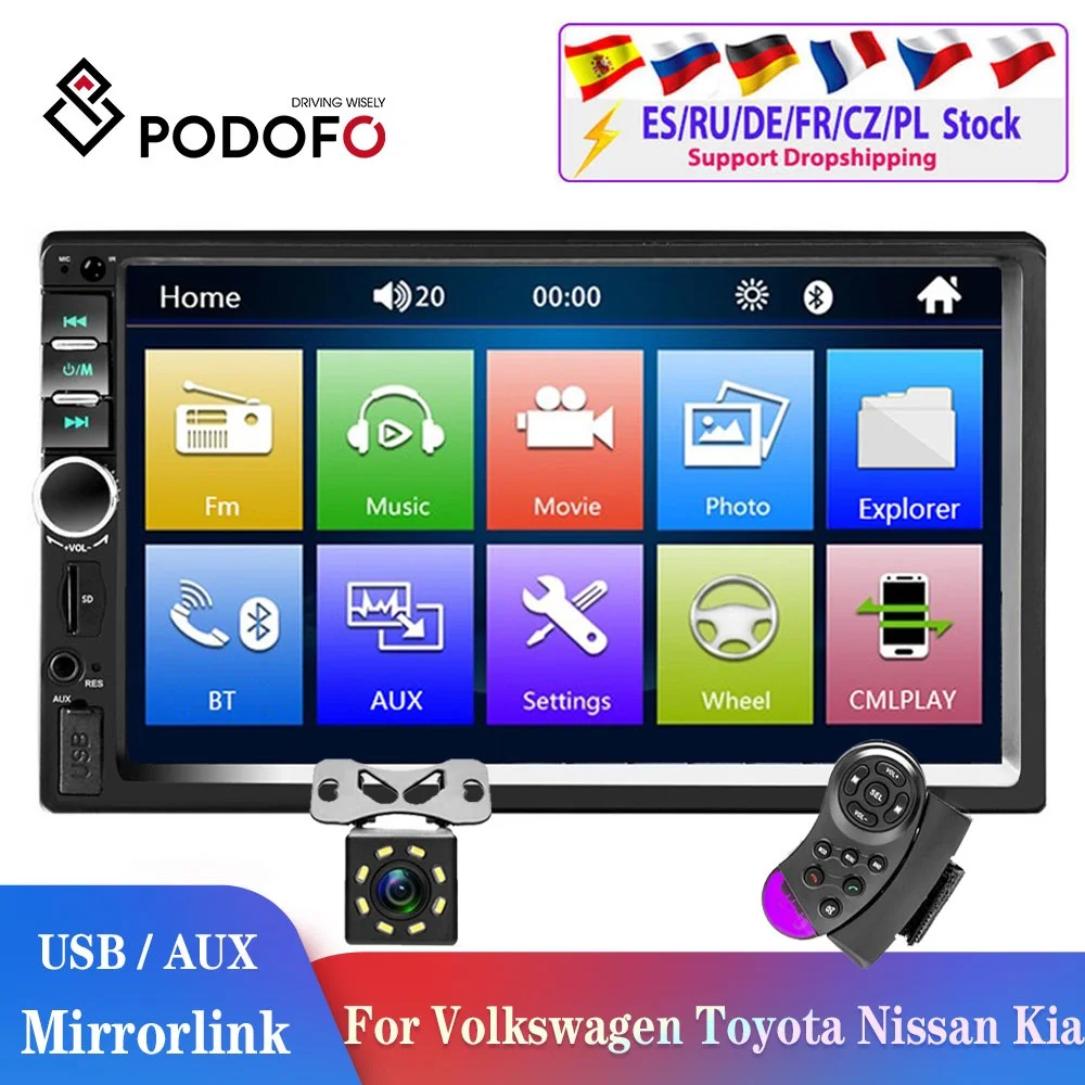 

Podofo 2din car radio 2 din Car Multimedia Player 2DIN Autoradio Android Mirrorlink 2din Car Stereo MP5 Bluetooth USB FM Camera