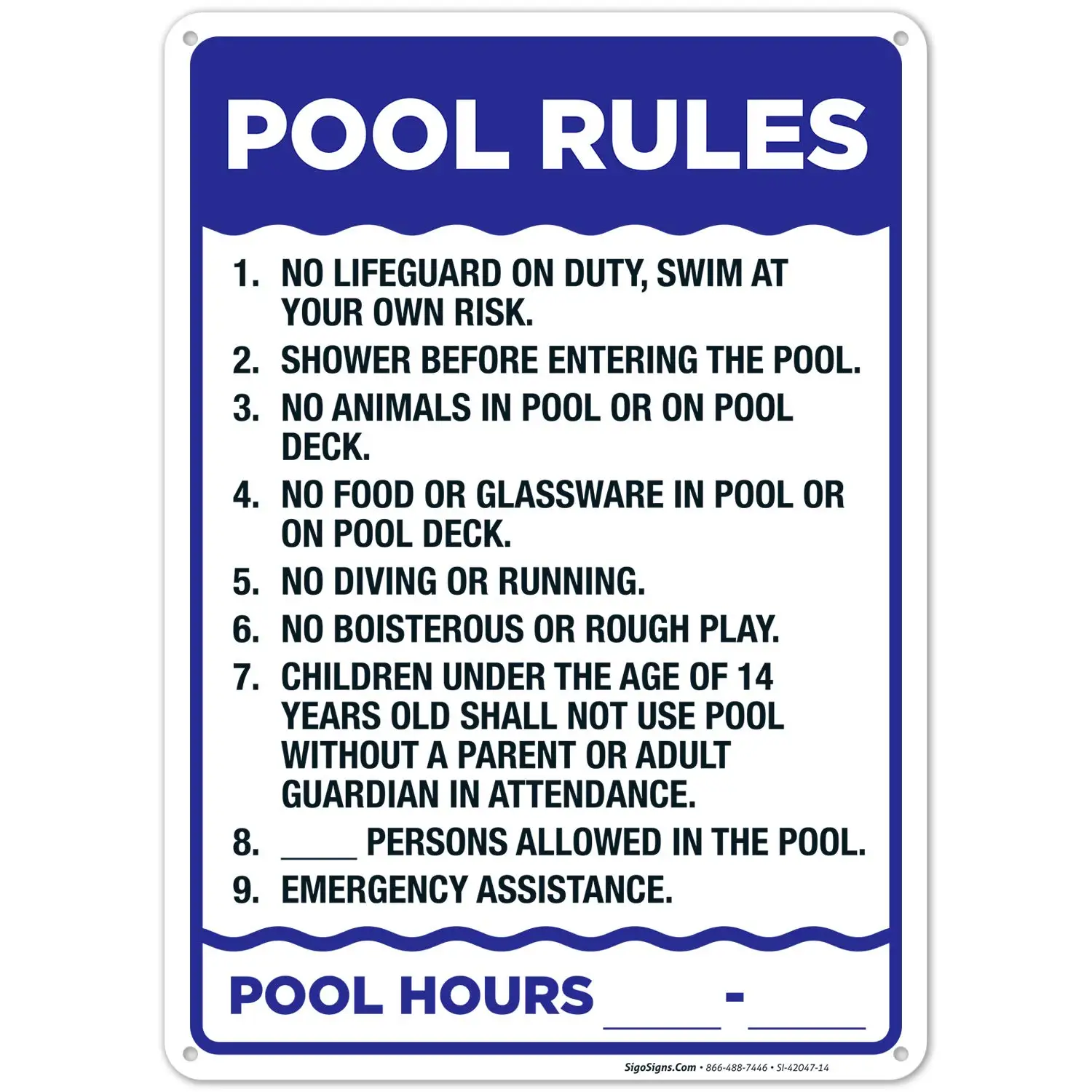 

Pool Rules Sign, Pool Sign Rust Free Aluminum Weather/Fade Resistant Easy Mounting Indoor/Outdoor Use Made in USA by Sigo Signs