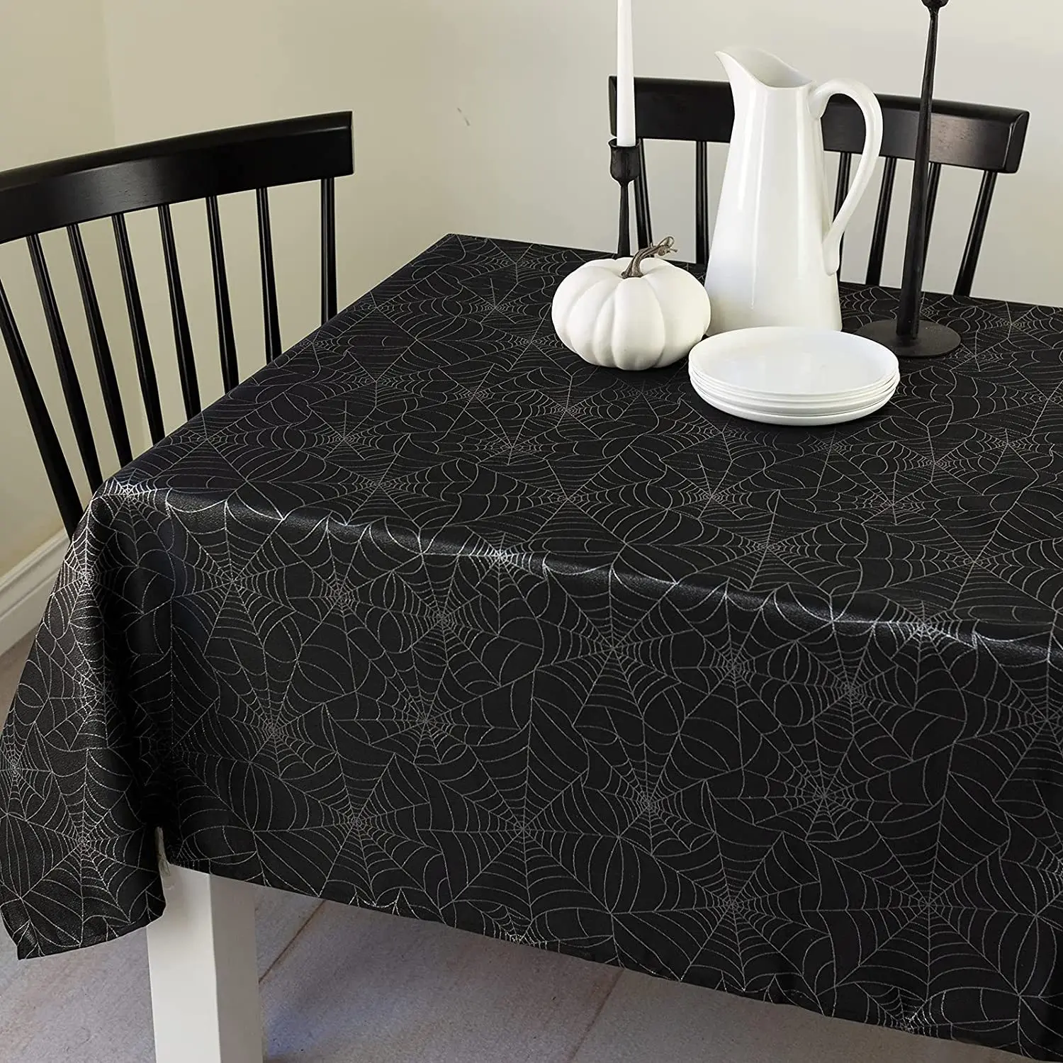 

Halloween Black Spider Web Print Linen Rectangular Tablecloth Party Decoration Anti-stain Dining Table Tablecloth Kitchen Decor
