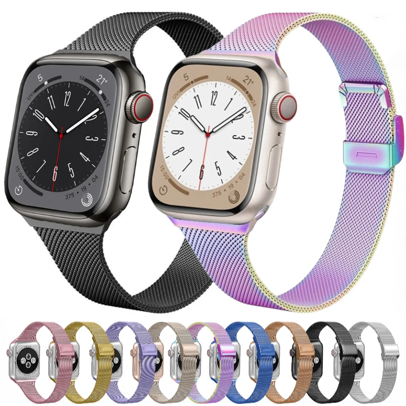 

Silm Milanese Strap for Apple Watch Band 8 7 45mm 41mm Ultra 49mm Metal Bracelet iWatch 6 5 4 SE 44mm 40mm 3 42mm 38mm Correa